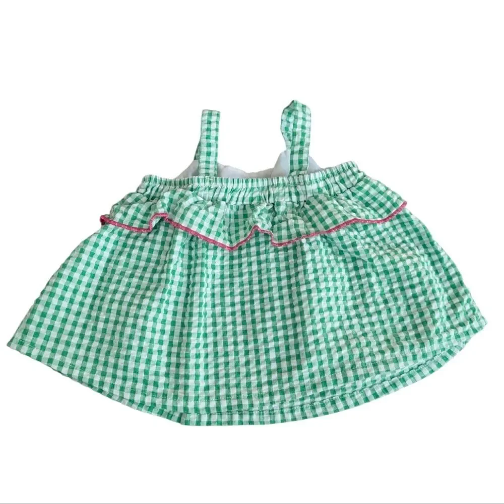 Bonnie Baby Green White Seersucker‎ Embroidered Watermelon Sundress